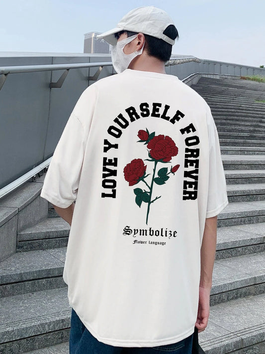 SXV  'Flower Language’ Printed Cool Aesthetic Oversized T-shirt