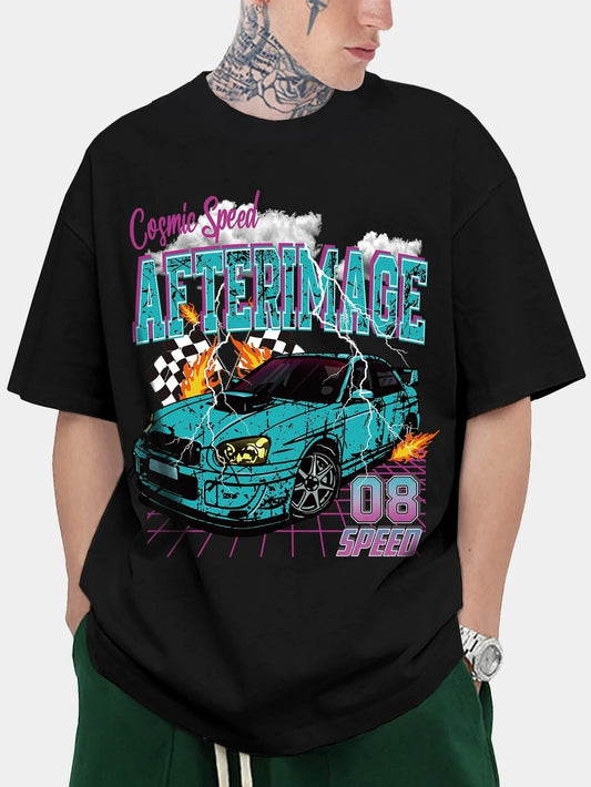 SXV  'Afterimage cosmic speed’ Printed Cool Aesthetic Oversized T-shirt