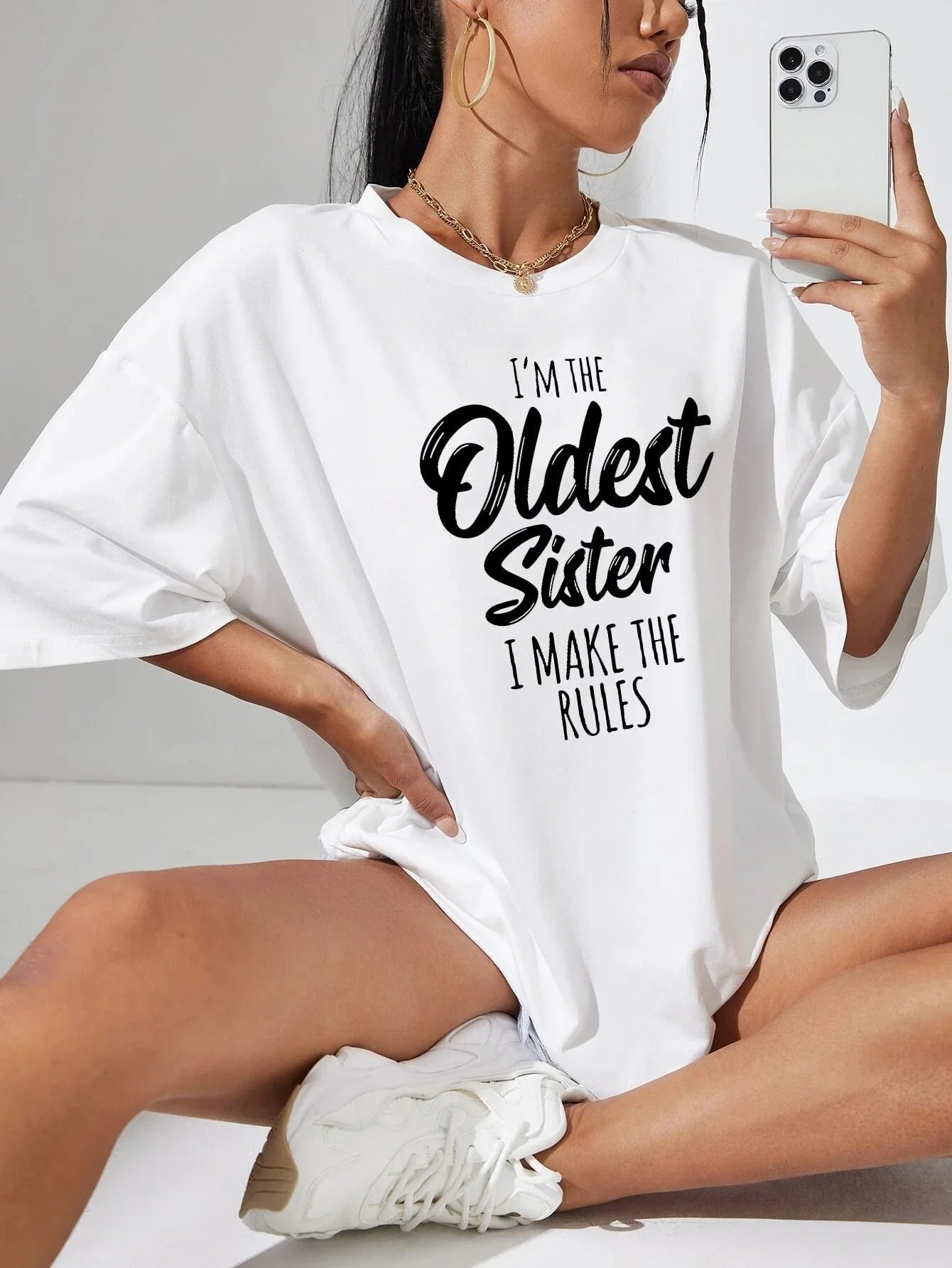 SXV  'I'm oldest sister’ Printed Cool Aesthetic Oversized T-shirt