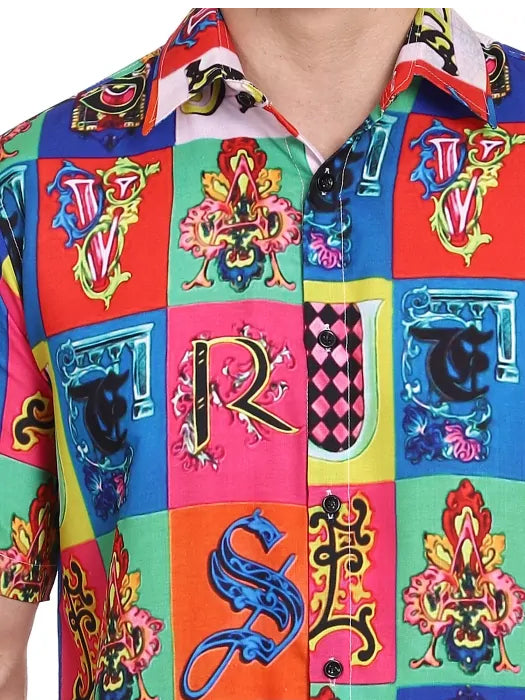 SXV Men's Cotton Rayon Digital Printed Half Sleeves Shirt (Alphabets)(lowest price-non returnable)