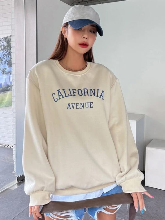 SXV  'California AVENUE’ Printed Cool Aesthetic Drop Shoulder Oversized Sweatshirt