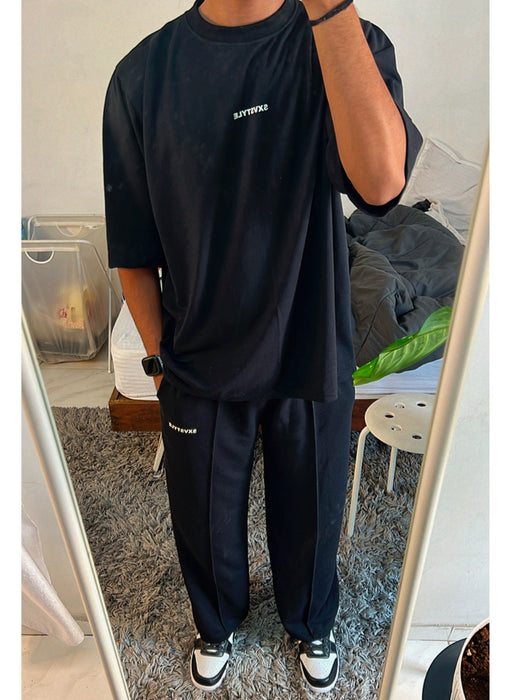 SXV Basic CO-ORDS set : black Oversized T-shirt And Trouser Combo