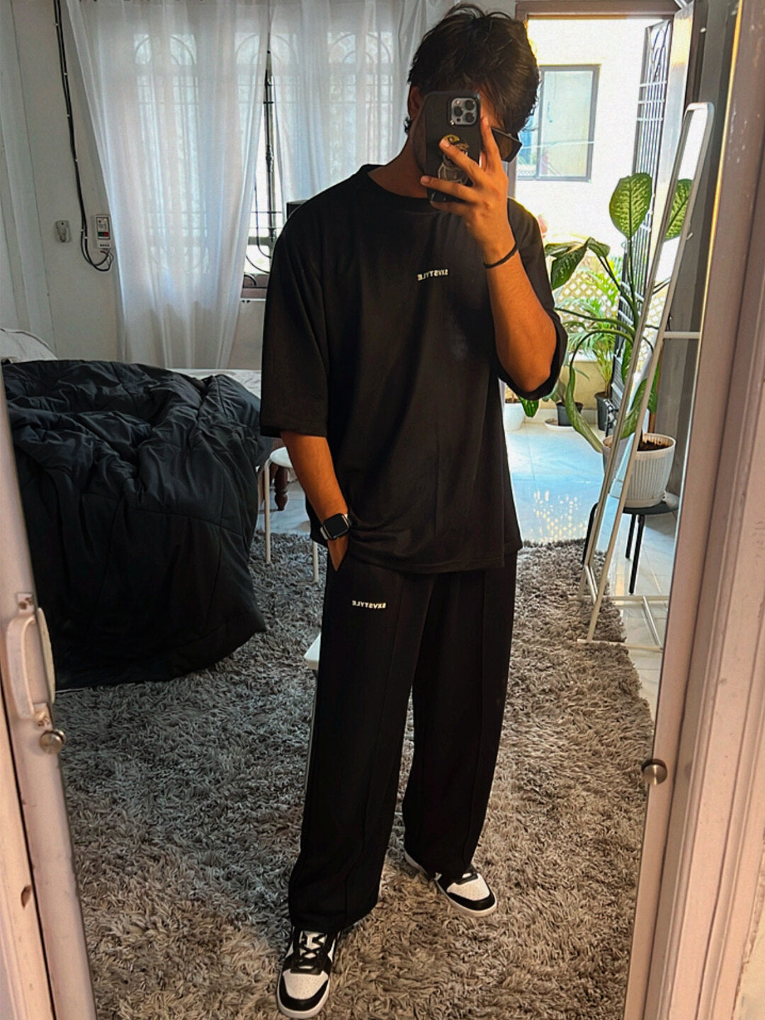 SXV Basic CO-ORDS set : black Oversized T-shirt And Trouser Combo