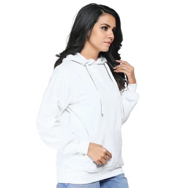 SXV Plain Solid Sweatshirt Hoodie For Women (WHITE)